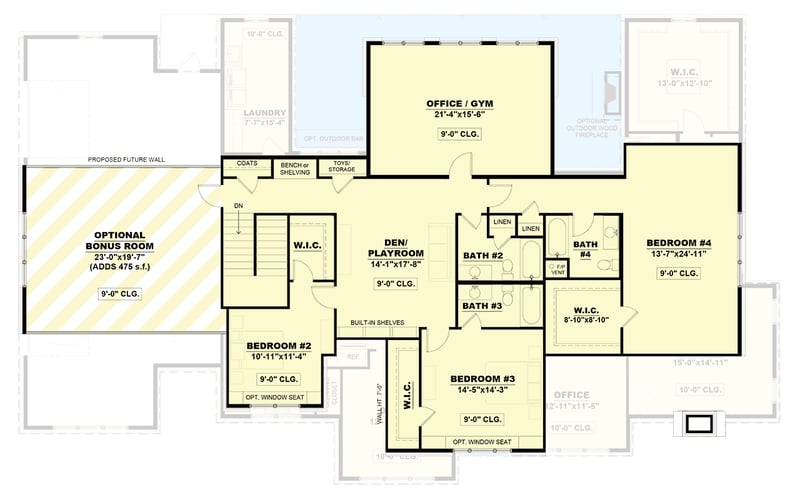 Plan 810033RBT: 4-Bed Contemporary Transitional House Plan with Outdoor Living Space - 4500 Sq Ft - Floor Plan - 2nd Floor - Contemporary, New American, Transitional