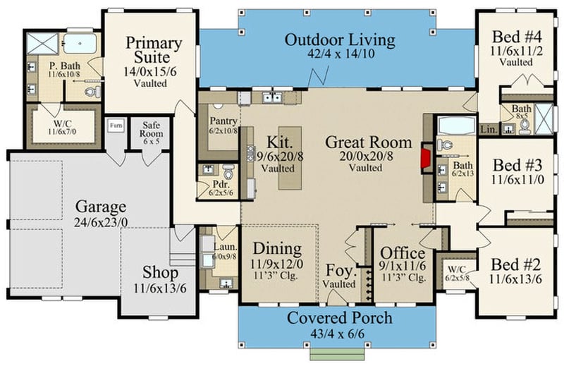 Plan 85453MS: 4-Bed Single-Story Modern Farmhouse Plan with Rustic Charm and Garage Workshop - 2547 Sq Ft - Floor Plan - Main Level - Country, Farmhouse, Modern Farmhouse, New American, Ranch, Rustic