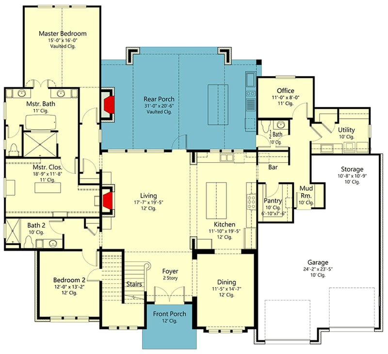 Plan 860080MCD: 4-Bed Transitional House Plan with Outdoor Kitchen and Fireplace - 3410 Sq Ft - Floor Plan - Main Level - Contemporary, New American, Transitional, Tudor