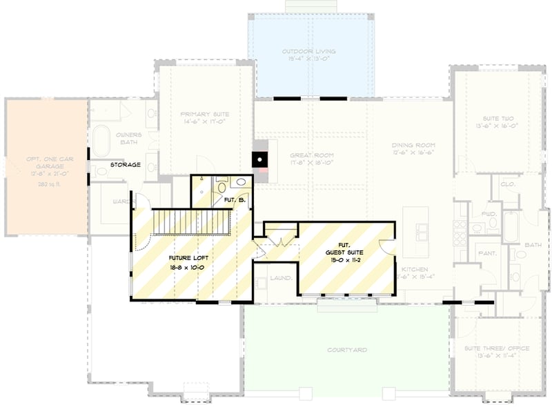 Plan 93215EL: 3-Bed Transitional House Plan with Outdoor Fireplace - 1969 Sq Ft - Floor Plan - 2nd Floor - Contemporary, European, French Country, New American, Transitional, Tudor