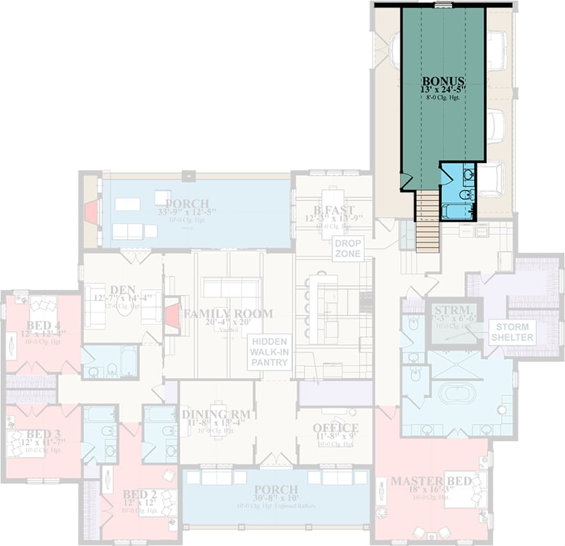 Plan 86414HH: 4-Bed Modern Farmhouse Plan with Optional Bonus Room - 3654 sq Ft - Floor Plan - Bonus Level - Country, Modern Farmhouse, New American