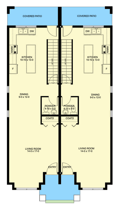 Plan 67836MG: Traditional Craftsman-Style Duplex with Matching 3-Bed Units - 1478 Sq Ft Per Unit - Floor Plan - Main Level - Craftsman, Traditional
