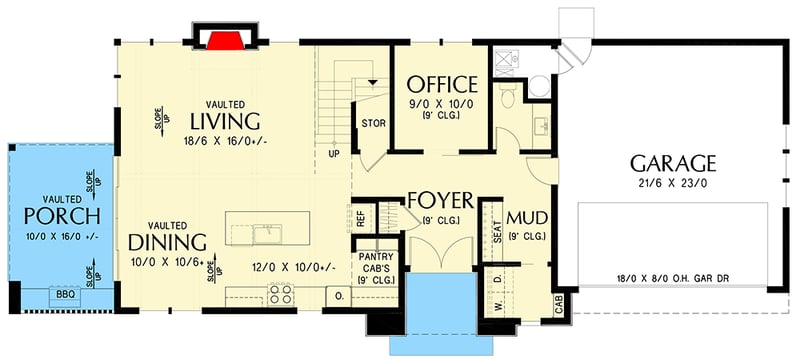 Plan 69897AM: 3-Bedroom Farmhouse with Two-Story Great Room - 2149 Sq Ft - Floor Plan - Main Level - Modern Farmhouse, Transitional