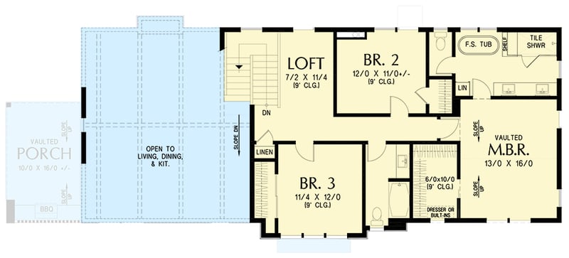 Plan 69897AM: 3-Bedroom Farmhouse with Two-Story Great Room - 2149 Sq Ft - Floor Plan - 2nd Floor - Modern Farmhouse, Transitional