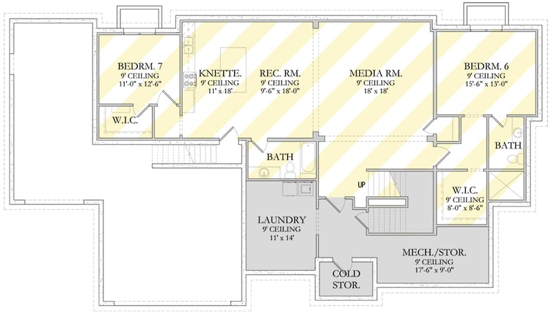 Plan 490120NAH: 5 or 6 Bedroom Transitional House Plan with Two-Story Great Room - 4048 Sq Ft - Floor Plan - Optional Lower Level - Modern, Transitional