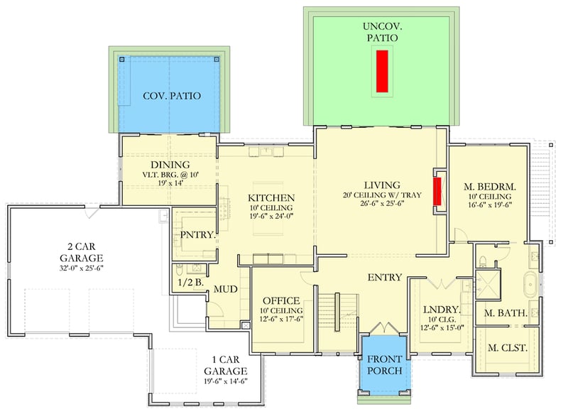 Plan 490122NAH: 5-Bed Modern Transitional House Plan with Optionally Finished Lower Level - 5423 Sq Ft - Floor Plan - Main Level - Modern, Transitional