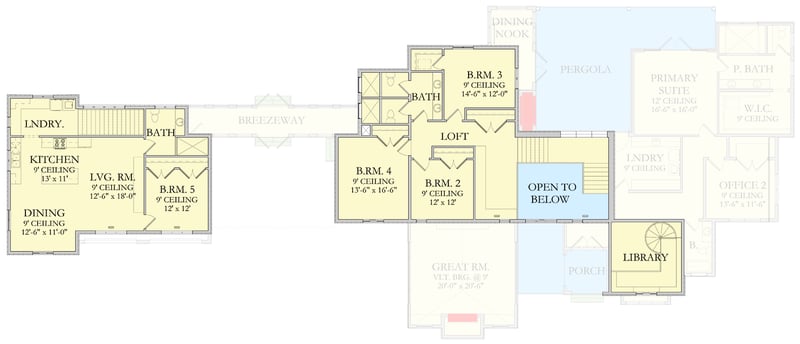 Plan 490123NAH: 5-Bed Transitional European House Plan with Attached Apartment Above Garage - 5822 Sq Ft - Floor Plan - 2nd Floor - European, Transitional