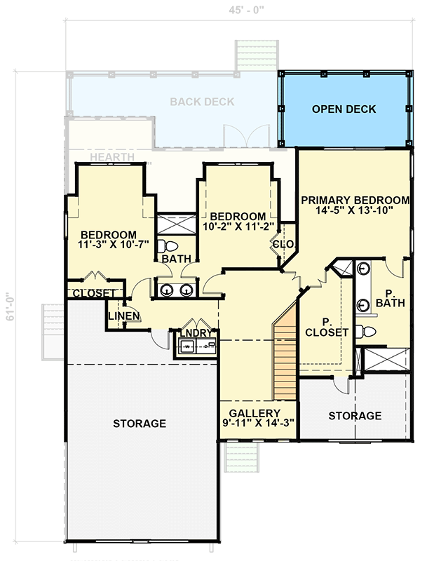 Plan 30065RT: 4-Bed Lake House Plan with Two Master Suites - 2674 Sq Ft - Floor Plan - 2nd Floor - Coastal, Craftsman, New American