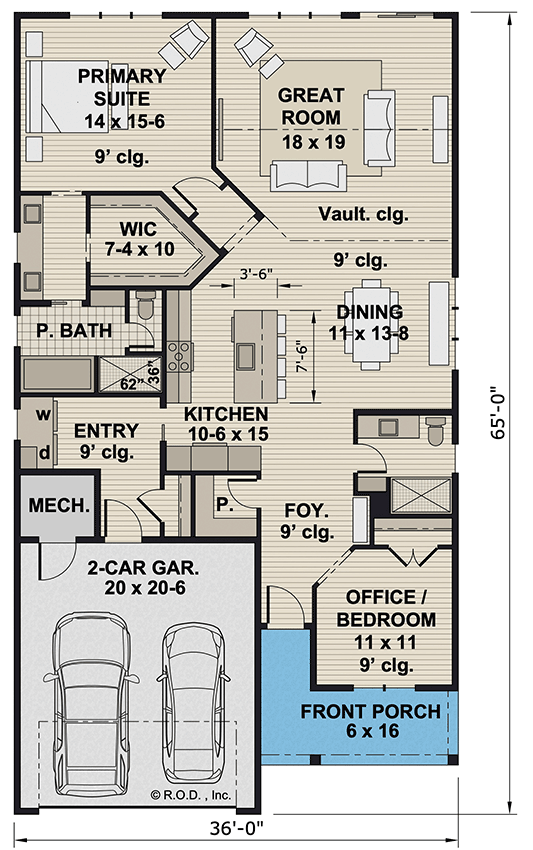 Plan 14888RK: One-Story Country Farmhouse Plan with Flex Room - 1688 Sq Ft - Floor Plan - Main Level - Country, Farmhouse, Modern Farmhouse, Ranch, Traditional