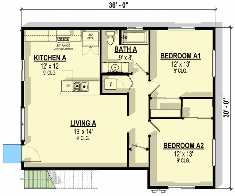 Plan 307728RAD: Traditional Duplex House Plan with Stacked Units - 1996 Sq Ft - Floor Plan - Main Level - Cottage, Country, Northwest, Traditional