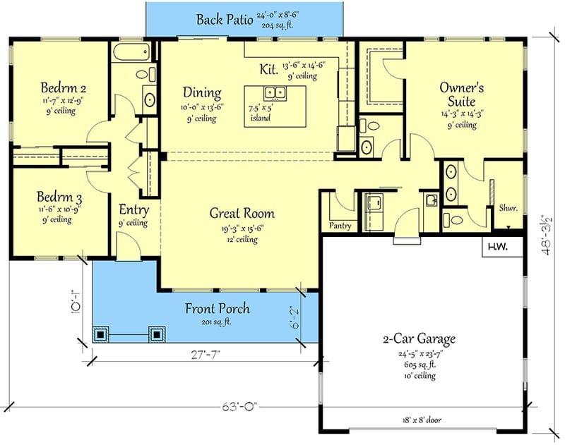 Plan 833019WAT: Single-Story Craftsman House Plan with Open Concept Living Space - 1719 Sq Ft - Floor Plan - Main Level - Contemporary, Craftsman, Ranch
