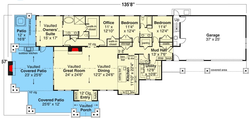Plan 72447DA: 3-Bed Ranch House Plan with Outdoor Living Space - 3045 Sq Ft - Floor Plan - Main Level - Craftsman, Mountain, Ranch