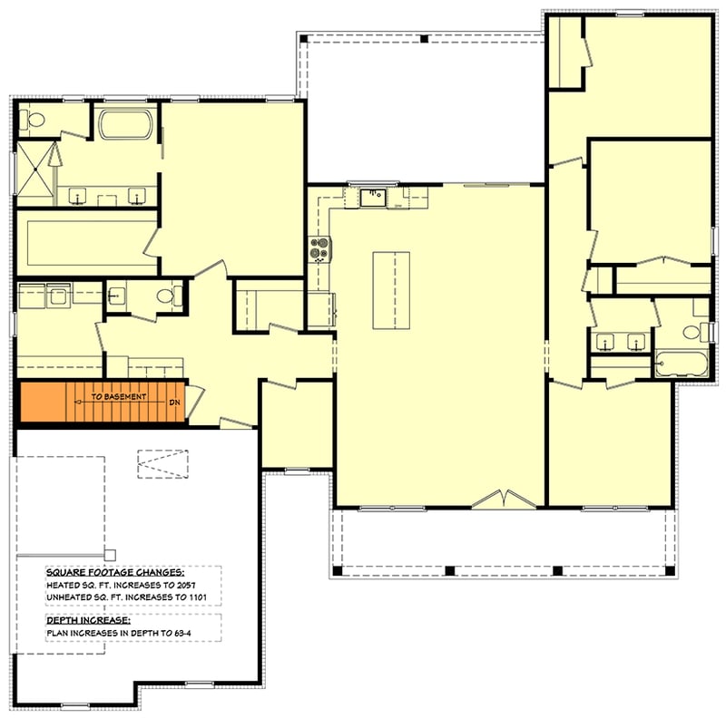 Plan 51986HZ: 4-Bed Modern Farmhouse Plan with Compact Home Office - 2012 Sq Ft - Floor Plan - Basement Stairs Location - Country, Craftsman, Modern Farmhouse, Traditional
