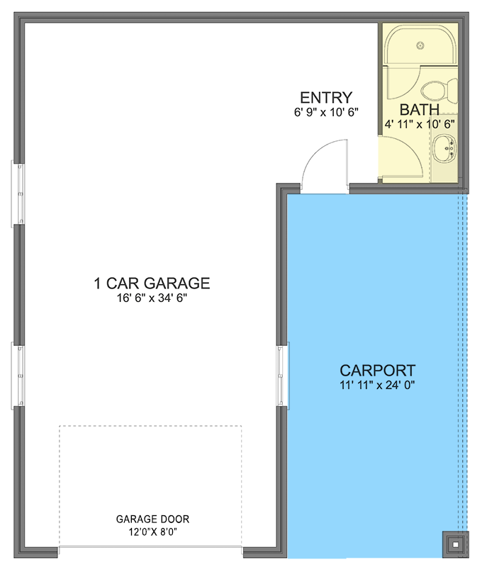 Plan 61560UT: Traditional 1-Car Garage Plan with a Carport - 792 sq Ft - Floor Plan - Main Level - Traditional