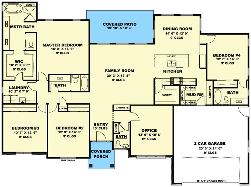 Plan 506016BRY: 4-Bed Ranch House Plan with Home Office - 2724 Sq Ft - Floor Plan - Main Level - Country, Craftsman, Ranch