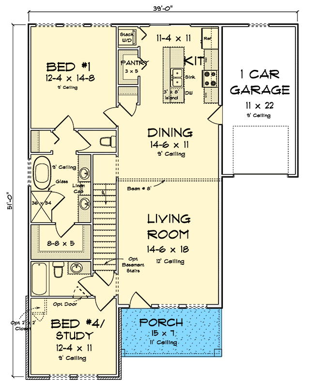 Plan 52390WM: Two-Story Traditional House Plan with 4 Bedrooms - 1746 Sq Ft - Floor Plan - Main Level - Country, Traditional