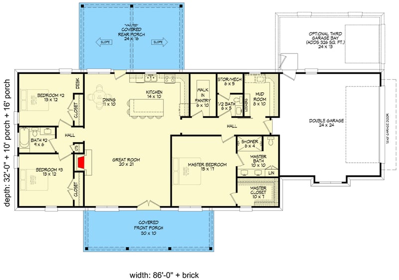 Plan 680496VR: 3-Bed Modern Farmhouse Plan with Outdoor Living - 1984 Sq Ft - Floor Plan - Main Level - Country, Farmhouse, Modern Farmhouse