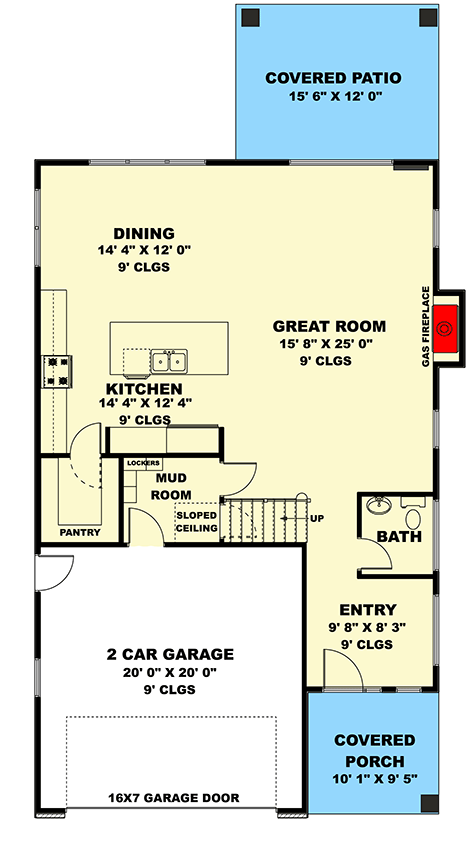 Plan 506020BRY: Two-Story Contemporary House Plan with Upstairs Loft - 2394 Sq Ft - Floor Plan - Main Level - Contemporary, Modern, Northwest