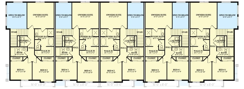 Plan 61575UT: Two-Story Five-Family House Plan with 3-Bedroom Units - 8642 Sq Ft  - Floor Plan - 2nd Floor - Country, Traditional