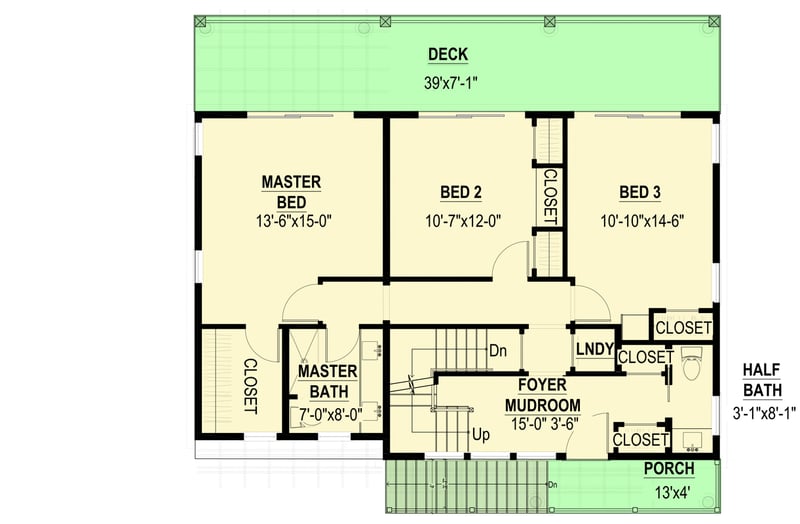 Plan 670010NEA: 3-Bed Elevated Cape House with Upside Down Floor Plan - 1659 Sq Ft - Floor Plan - 2nd Floor - Cape Cod, Cottage, Low Country