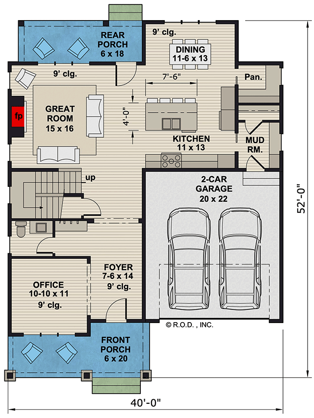Plan 14906RK: 4-Bed Craftsman House Plan with Home Office - 2476 Sq Ft - Floor Plan - Main Level - Country, Craftsman