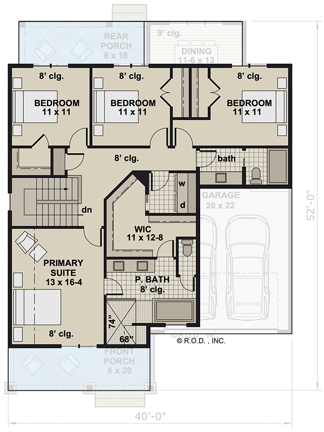 Plan 14906RK: 4-Bed Craftsman House Plan with Home Office - 2476 Sq Ft - Floor Plan - 2nd Floor - Country, Craftsman