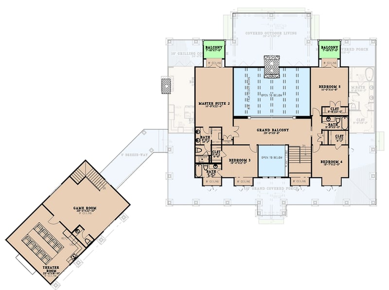 Plan 70911MK: Two-Story Shingle House Plan with Angled Garage - 5679 Sq Ft - Floor Plan - 2nd Floor - Country, Craftsman, Shingle