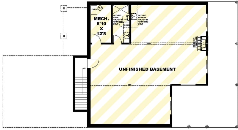 Plan 350097GH: 2-Bed Mountain Ranch House Plan with Rear Deck - 1512 Sq Ft - Floor Plan - Unfinished Basement - Craftsman, Mountain, Ranch