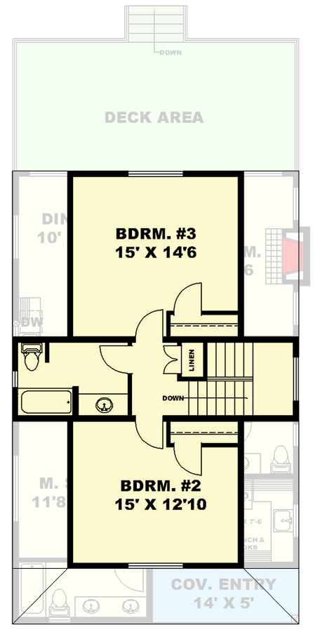 Plan 350098GH: Two-Story Mountain Craftsman House Plan with Rear Deck Under 1700 Sq Ft - Floor Plan - 2nd Floor - Craftsman, Mountain