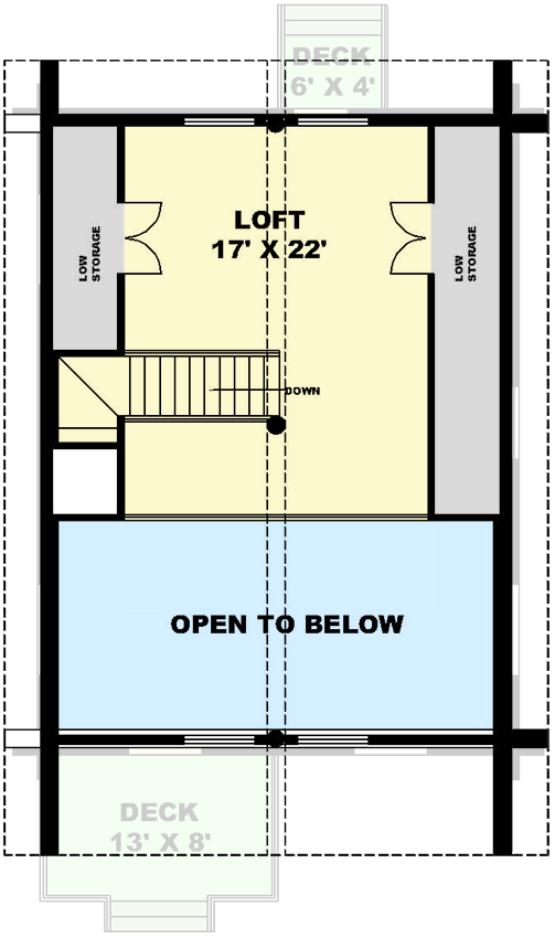 Plan 350101GH: Two-Story Log Cabin House Plan with Second Level Loft - 1405 Sq Ft - Floor Plan - 2nd Floor - Cabin, Log Cabin