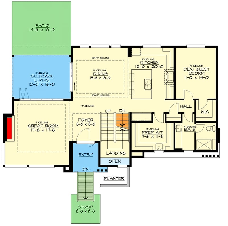 Plan 23994JD: Two-Story Contemporary House Plan with Vaulted Great Room - 3865 Sq Ft - Floor Plan - Main Level - Contemporary, Modern