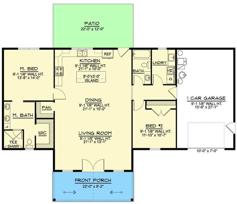 Plan 135322GRA: 2-Bed Traditional Ranch House Plan with Open-Concept ...