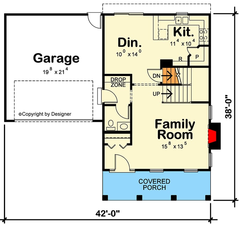 Plan 42457DB: Two-Story Country Farmhouse Plan with 4 Bedrooms Upstairs - 1826 Sq Ft - Floor Plan - Main Level - Country, Farmhouse, Modern Farmhouse