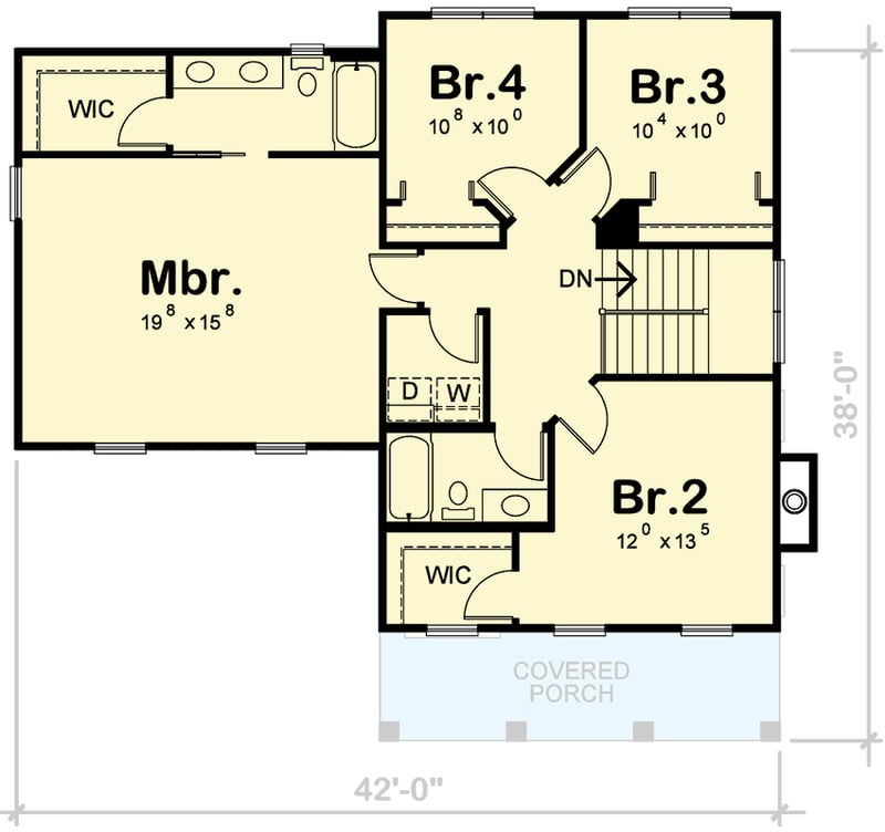 Plan 42457DB: Two-Story Country Farmhouse Plan with 4 Bedrooms Upstairs - 1826 Sq Ft - Floor Plan - 2nd Floor - Country, Farmhouse, Modern Farmhouse
