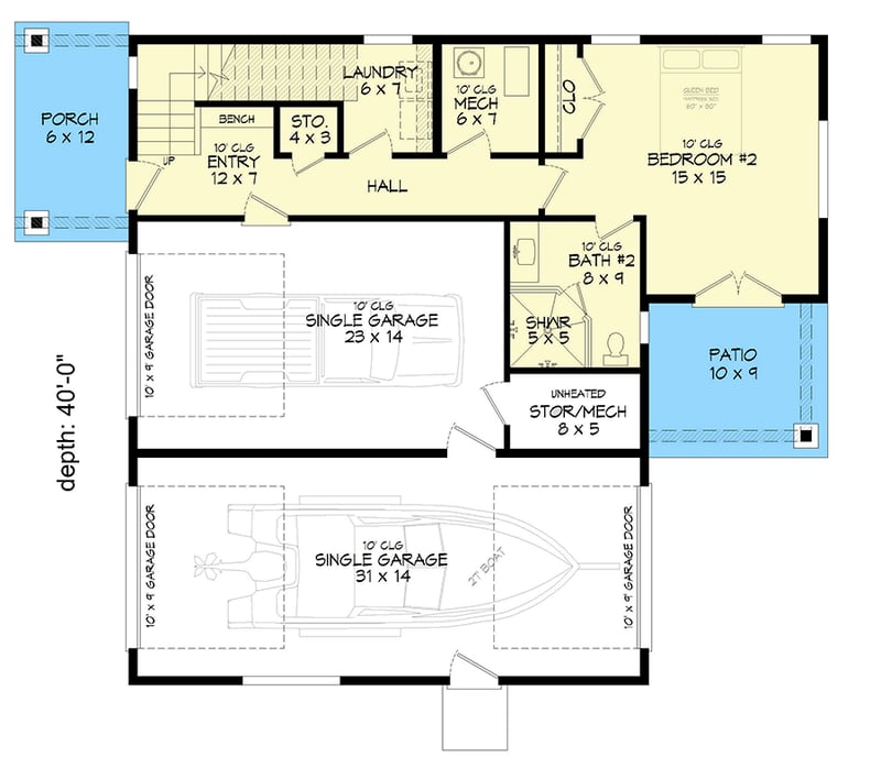 Plan 680510VR: Contemporary 3-Story Modern House Plan with Rooftop Deck and Sauna - 2147 Sq Ft - Floor Plan - Main Level - Contemporary, Mid Century Modern, Modern, Mountain, Vacation