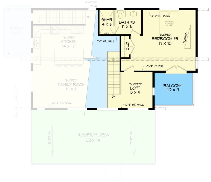 Plan 680510VR: Contemporary 3-Story Modern House Plan with Rooftop Deck and Sauna - 2147 Sq Ft - Floor Plan - 3rd Floor - Contemporary, Mid Century Modern, Modern, Mountain, Vacation