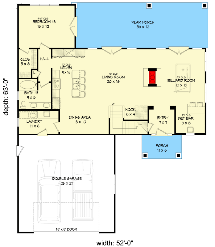 Plan 680515VR: Two-Story Traditional House Plan with Game Room - 2901 Sq Ft - Floor Plan - Main Level - Mountain, Traditional