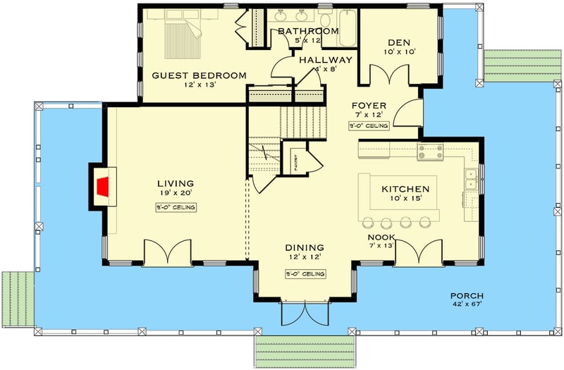 Plan 147026RML: 4-Bed Modern Farmhouse with Detached Garage - 2451 Sq Ft - Floor Plan - Main Level - Country, Farmhouse, Modern Farmhouse