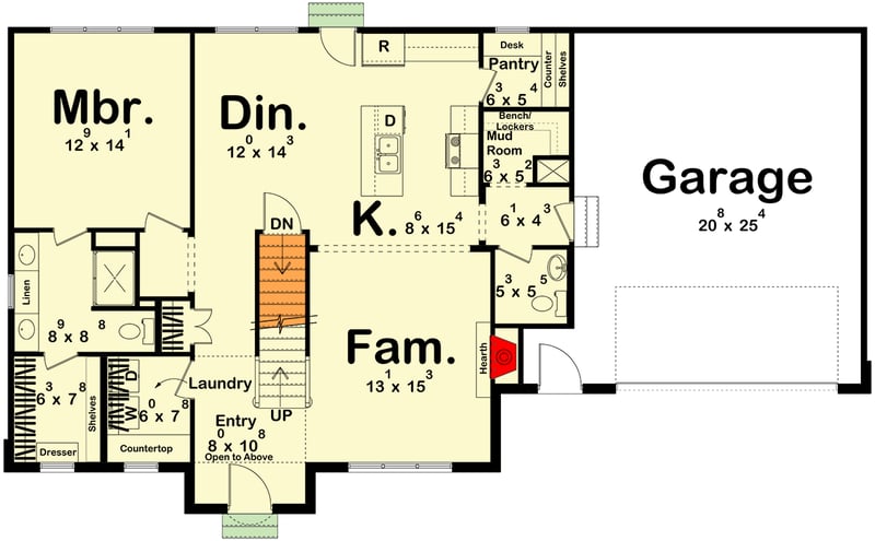 Plan 623478DJ: 3-Bed Traditional House Plan with Open-Concept Living Space - 1892 Sq Ft - Floor Plan - Main Level - Cottage, Southern, Traditional