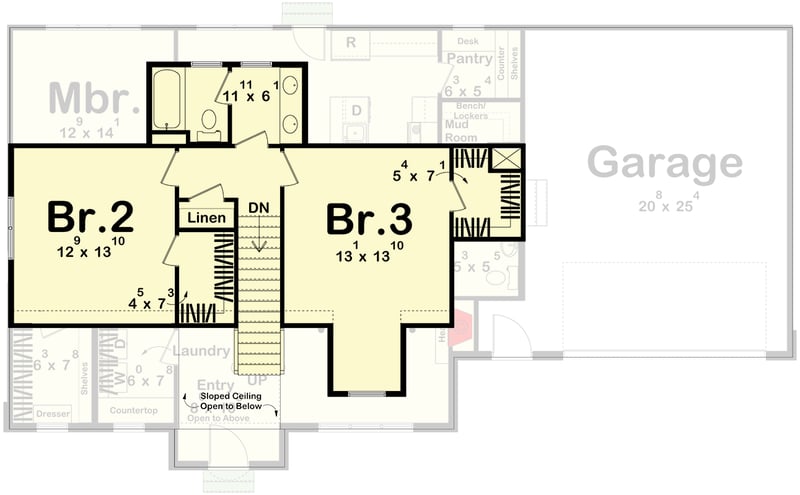 Plan 623478DJ: 3-Bed Traditional House Plan with Open-Concept Living Space - 1892 Sq Ft - Floor Plan - 2nd Floor - Cottage, Southern, Traditional