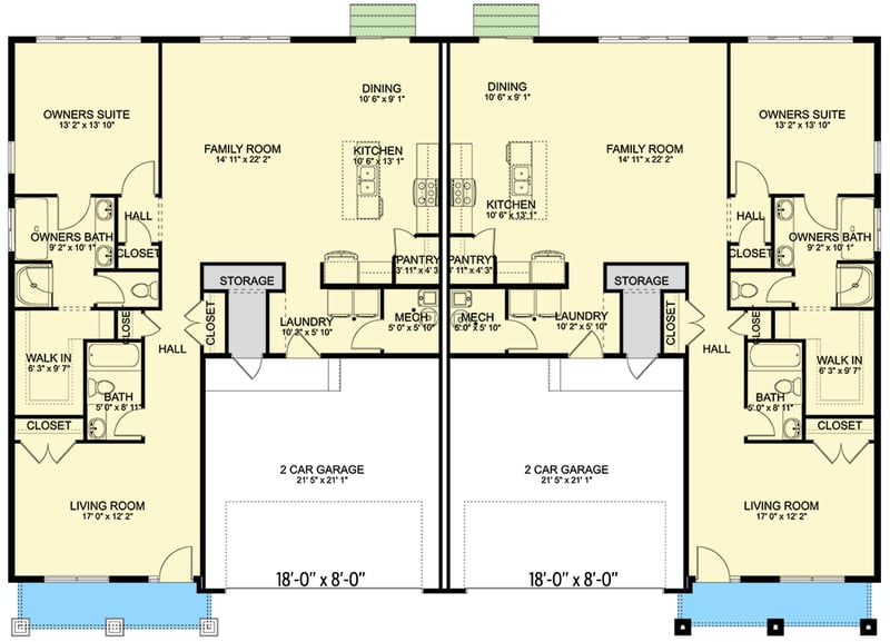 Plan 61591UT: Single-Story Multi-Family House Plan with 1-Bed Units - 1543 Sq Ft Per Unit - Floor Plan - Main Level - Craftsman, Ranch, Traditional