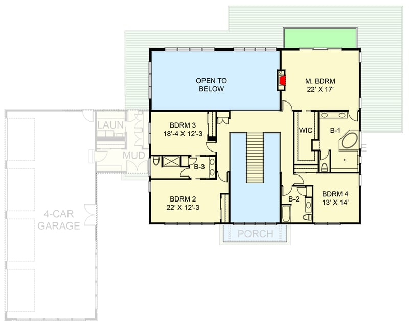 Plan 770031CED: 4-Bed Modern House Plan with Two-Story Great Room - 5268 Sq Ft - Floor Plan - 2nd Floor - Contemporary, Mid Century Modern, Modern