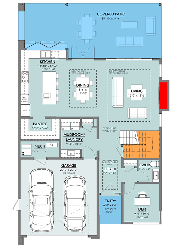 Plan 144113UPR: Two-Story Mid-Century Modern House Plan with Open Concept Living - Floor Plan - Main Level - Contemporary, Mid Century Modern, Modern