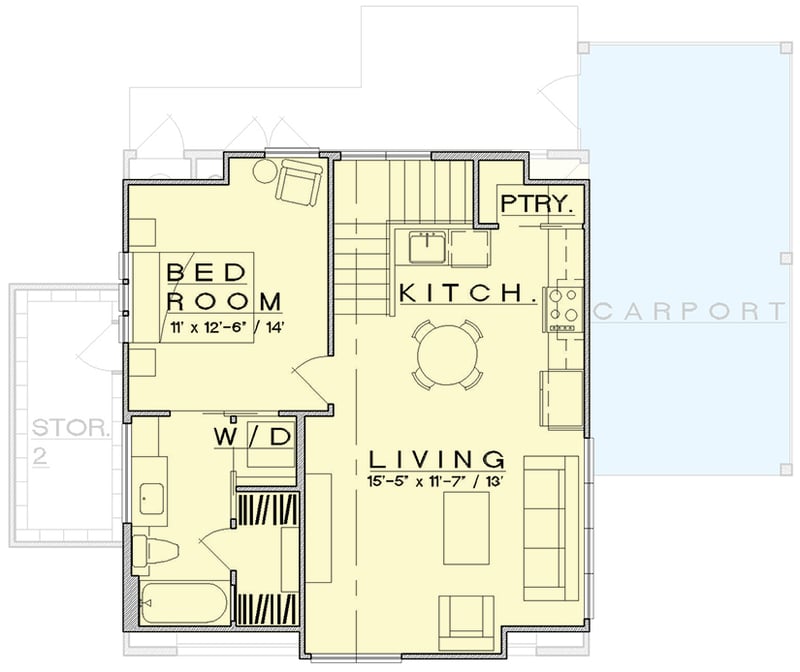 Plan 333026JHB: Traditional Detached Garage Plan with Second-Level Living Space - 713 Sq Ft - Floor Plan - 2nd Floor - Carriage, Farmhouse, Traditional