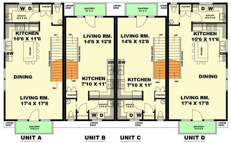 Plan 350126GH: Three-Story Multi-Plex House Plan with All Bedrooms Upstairs - 5586 Sq Ft - Floor Plan - 2nd Floor - New American