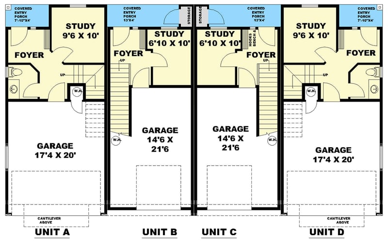 Plan 350126GH: Three-Story Multi-Plex House Plan with All Bedrooms Upstairs - 5586 Sq Ft - Floor Plan - Main Level - New American