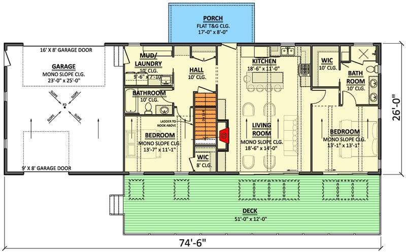 Plan 911054JVD: 4-Bed Mountain Vacation House Plan with Flex Room - 2290 Sq Ft - Floor Plan - Main Level - Mid Century Modern, Modern, Mountain, Northwest
