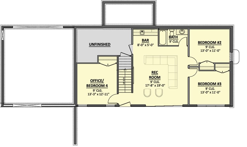 Plan 911054JVD: 4-Bed Mountain Vacation House Plan with Flex Room - 2290 Sq Ft - Floor Plan - Lower Level - Mid Century Modern, Modern, Mountain, Northwest