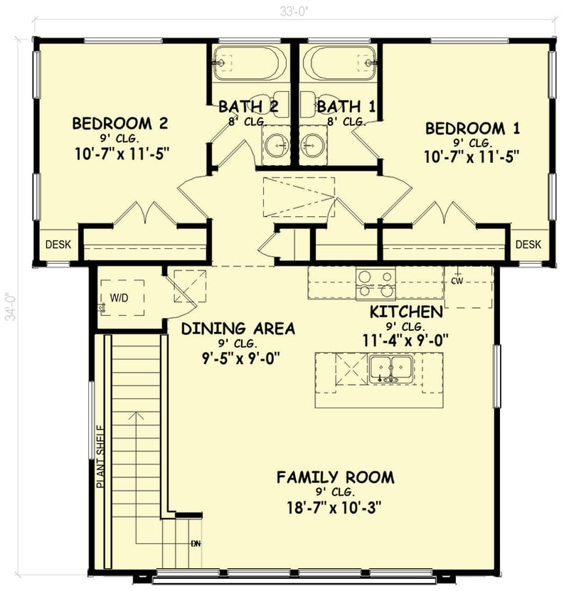 Plan 100342GHR: Two-Story Contemporary Multi-Family House Plan with Two 2-Bedroom Units Under 1,000 Sq Ft Each - Floor Plan - 2nd Floor - Contemporary