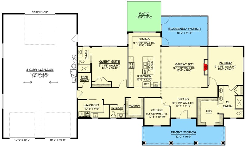 Plan 135331GRA: 2-Bed Mountain Ranch House Plan with Breakfast Nook - 2054 Sq Ft - Floor Plan - Main Level - Mountain, Ranch